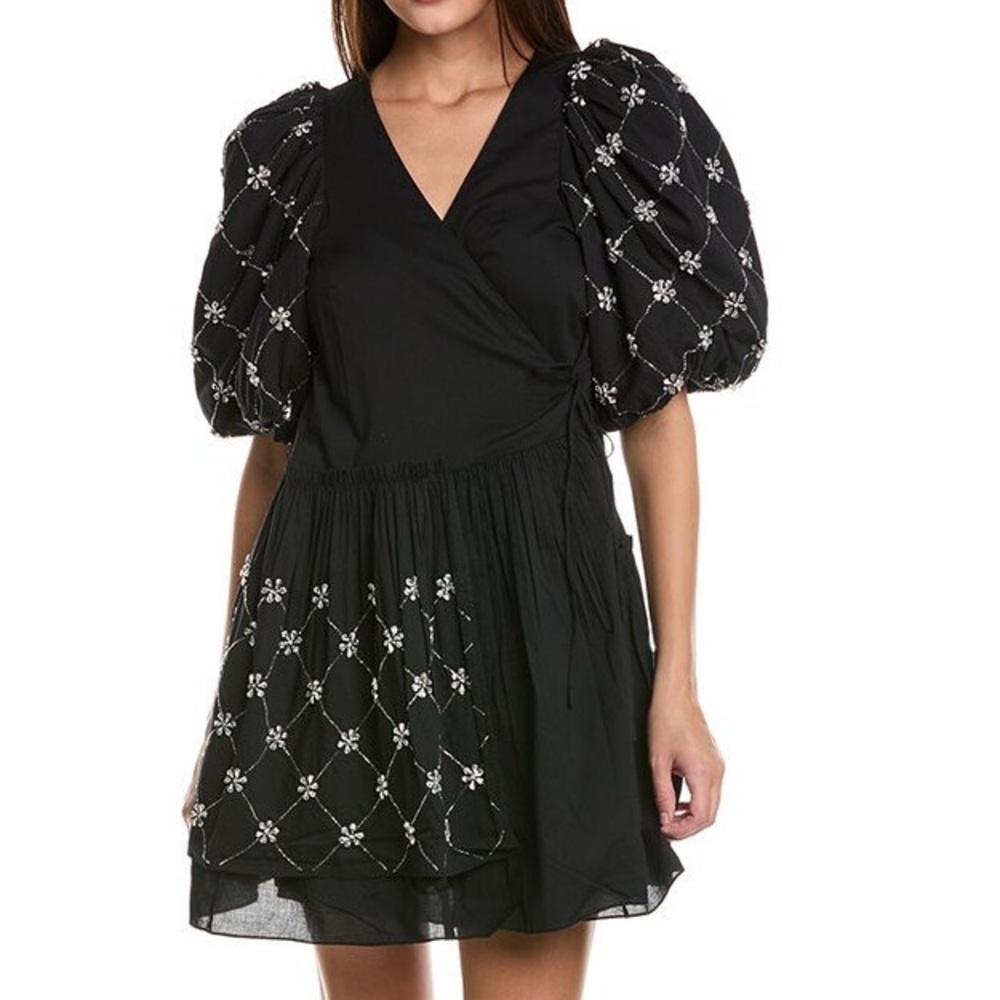 $595 NWT Rhode Elsa Wrap Dress in Black Daisy Crystal Sz X-Small